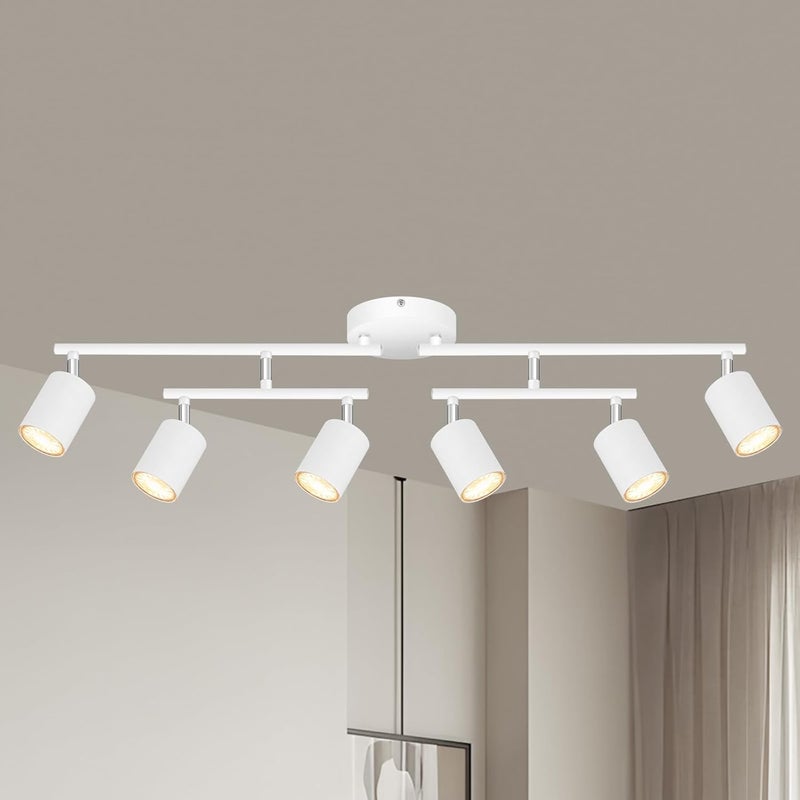 AUQUEE 6 Light Track Lighting Fixtures Ceiling, Matte White Kichen Track Lighting Fixtures with Rotatable Light Heads, Upgrade Light Poles, Modern LED Spot Lights for Kitchen/Hallway, No GU10 Bulb - Image 1